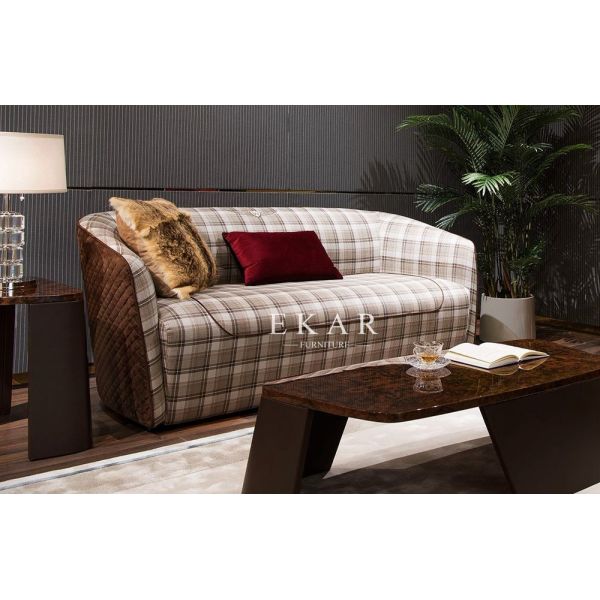Modern Design Fabric Plaid Love Seat Lounge Room Living Room Sofa