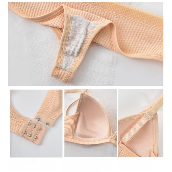 Wholesale High Quality New Fashion Bra With Thong Panty Set Cotton Quality Breathable Wire-Free Pad Adjusted Straps Bra