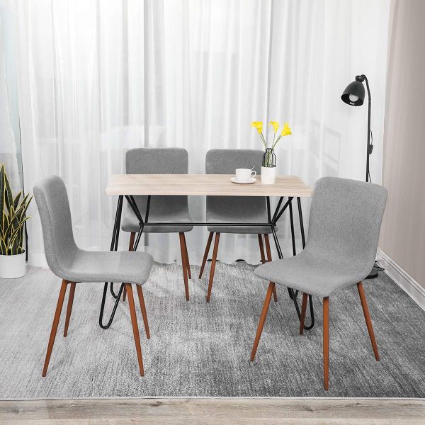 Fabric Cushion Upholstered Kitchen Chairs Seat Back Brown Metal Legs For Kitchen