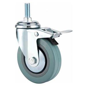 Thread screw Grey rubber caster with total brake,  2-5  light medium duty PVC Caster for furniture, Moving stem castor