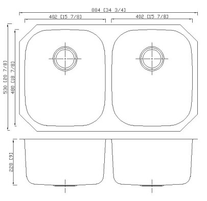 34 кухонная раковина нержавеющей стали датчика Ундермоунт 16 шара дюйма 50/50 двойных