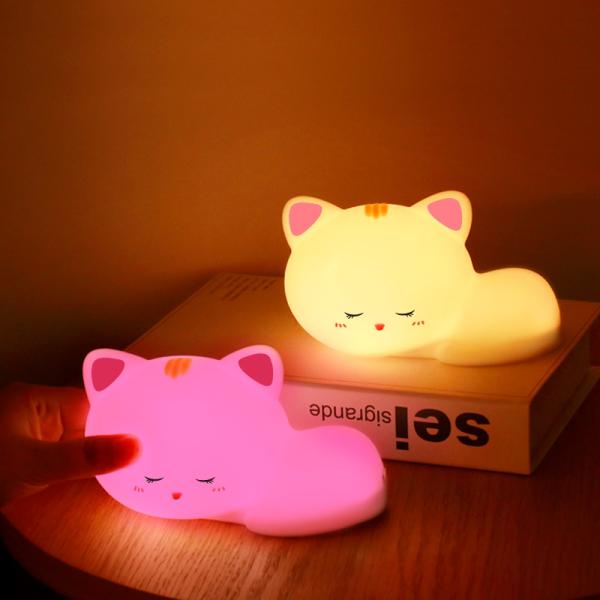 Mini Lovely Cat Rechargeable Led Soft Touch Silicone Night Light For Kids Room