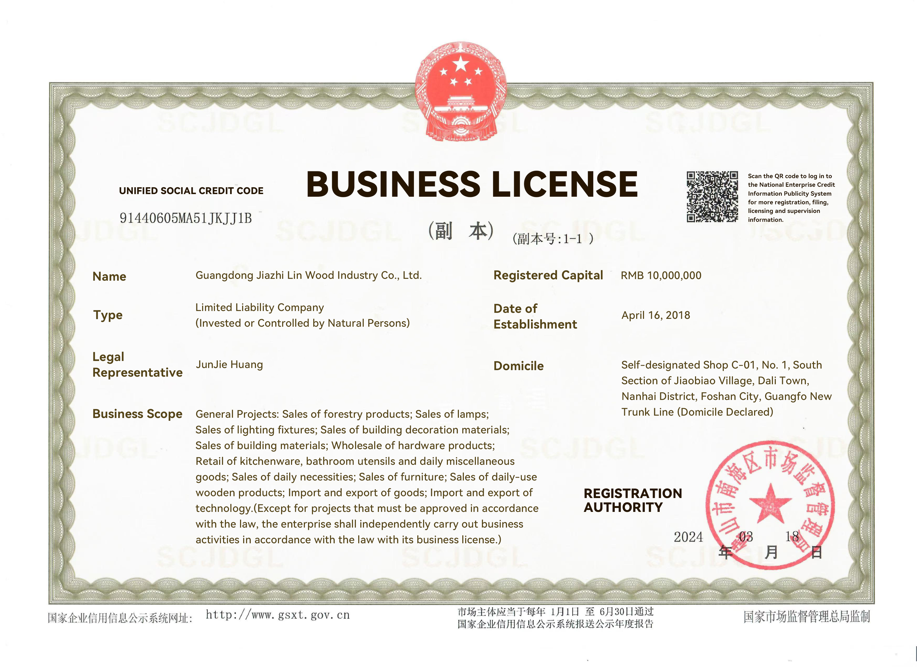 GUANGDONG JZL WOOD INDUSTRY CO., LTD Certifications