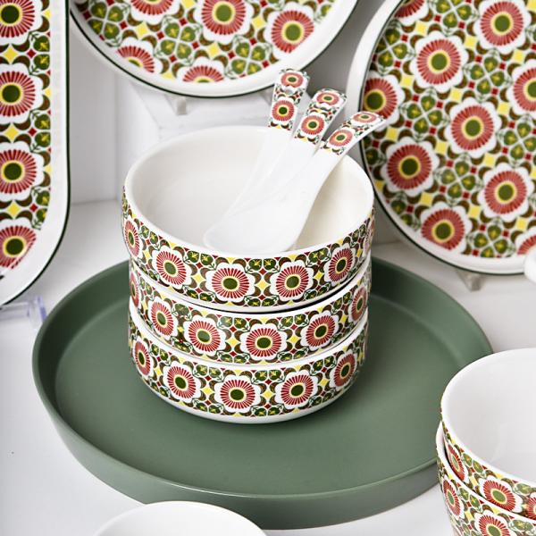 Prato de mesa de cozinha pratos de cerâmica conjunto estilo boêmio Impressão Prato de jantar Prato de sobremesa