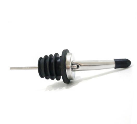 Customized Food Grade Stainless Steel Liquor Pourer with TPE/Silicon Stopper and Black Cap