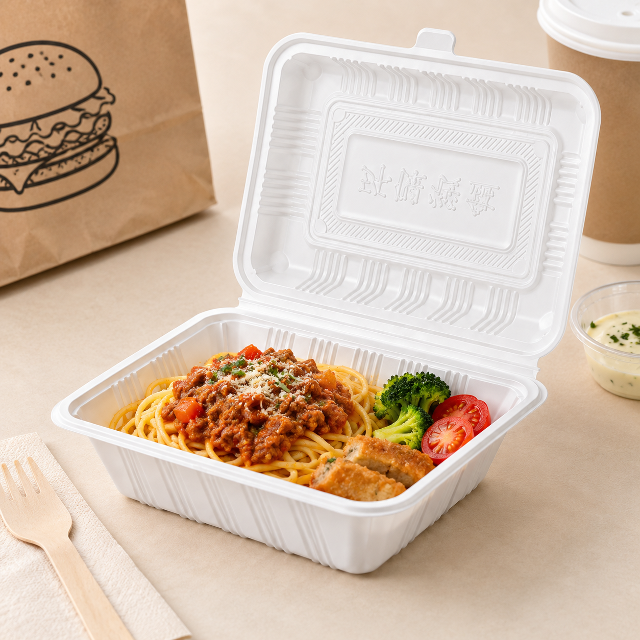 Medium Single Compartment PP Clamshell Takeout Containers White for Individual Meals Snacks