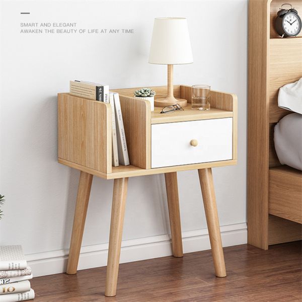 Scandinavian MDF Timber Bedside Table Plywood Nightstand With Drawer