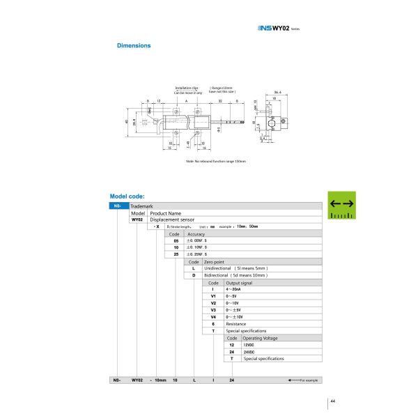 NS-WY02 Series Motion Detector Displacement Sensor CE
