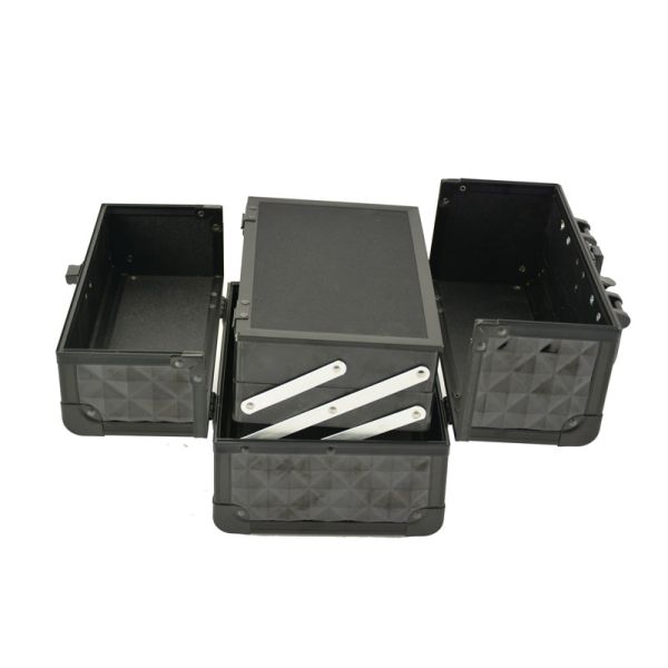 Черный небольшой алюминиевый косметический случай поезда с зеркалом внутрь, профессиональный случай макияжа