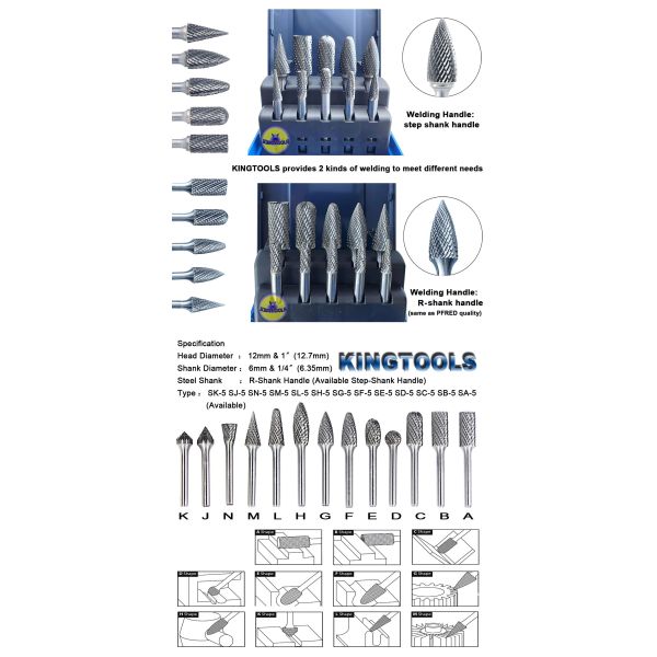 1/4 Inch Shank Burrs Tool Bit 6mm Double Cut Carving Grinder Bit Engraving Tungsten Carbide Burr Set Rotary File Tungsten Burr