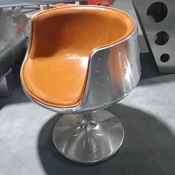 Antique Design Loft Style Tufted PU Leather Spitfire Retro Aluminium Aviator Tea Coffee Cup Shape Chair
