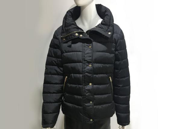 Polyester Black Ladies Outwear Puff Winter Jacket Warm Fashion Zip Through
