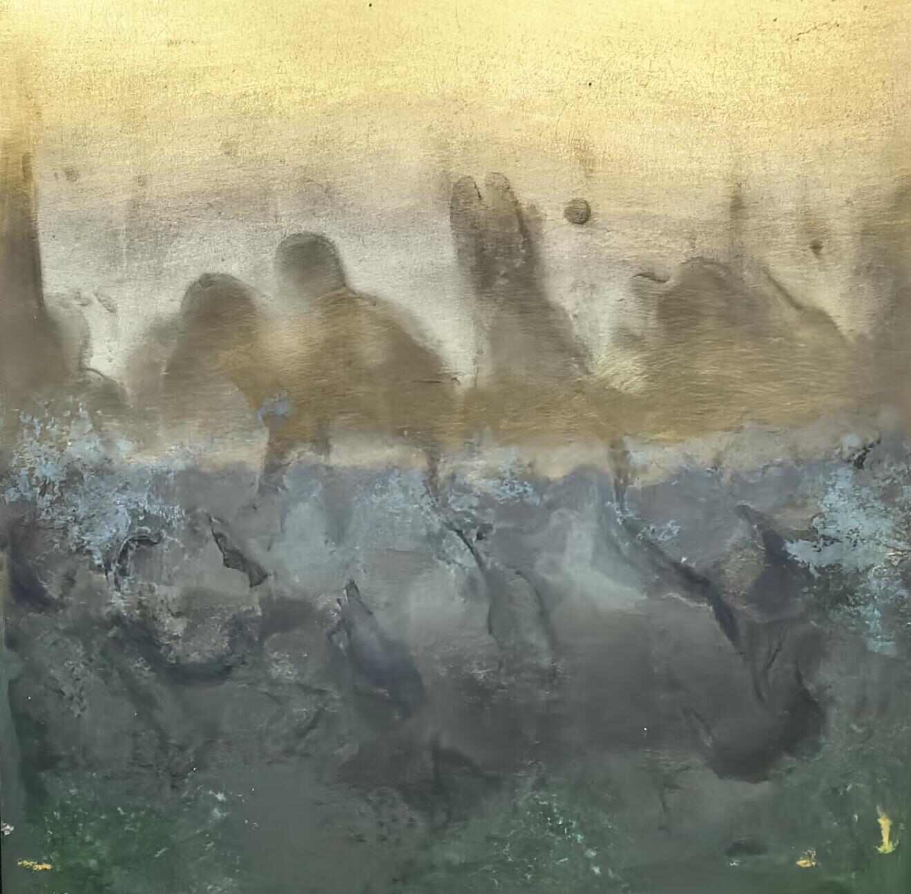 Cyan Gold Gradient Matte Antique Patina Solid Copper Panel