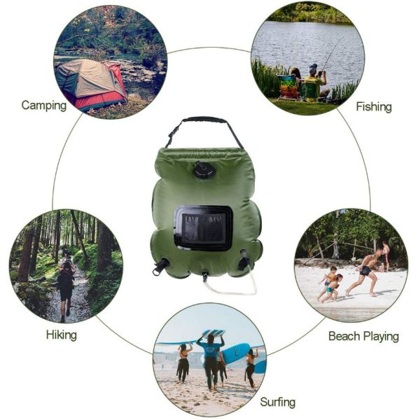 20L PVC Portable Outdoor Camping Shower Bag for Solar Heated Shower in Green or Blue