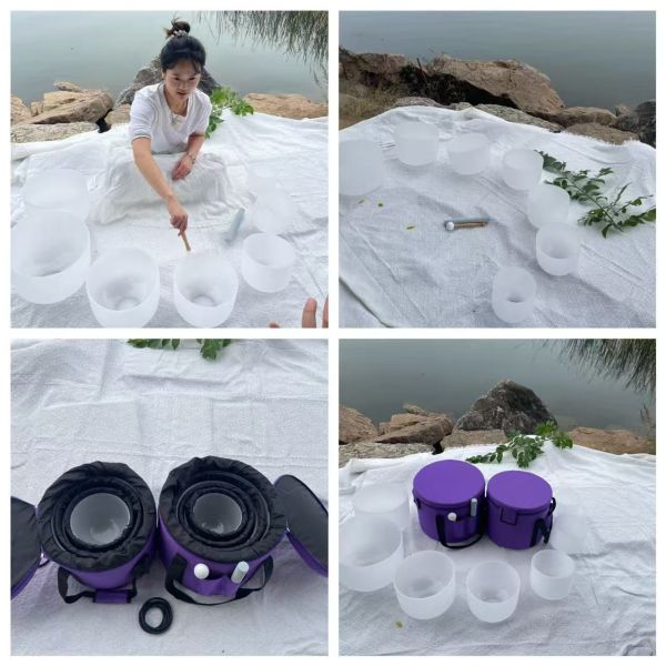 7 Chakra Quartz Singing Bowl Set with 99.99% Pure Quartz Crystal for Chakra Balancing and 440Hz/432Hz/528Hz Frequency