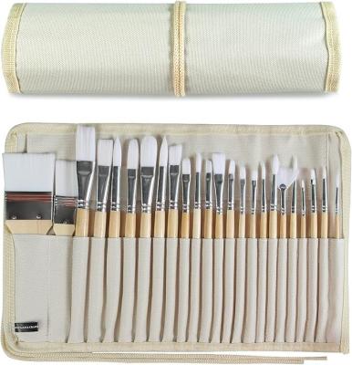 24 Pieces Art Brushes Set Wooden Handles Paint Brushes With Canvas Brush Case