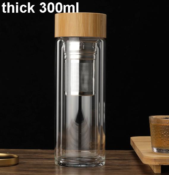 Custom Logo Leak Proof Double Wall Tea Infuser Bottle Double Insulated Glass Water Bottle With Bamboo Lid 350ml/400ml/450ml Reusable Eco Friendly