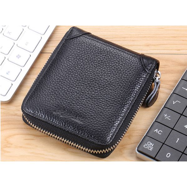 Shielding RFID anti-theft brush function chip card bag driving license leather zipper male short wallet