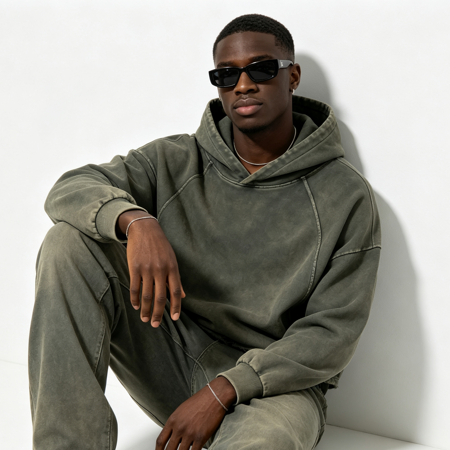 Men’s Wax-Dyed Cropped Hoodie 340G Oversized Streetwear Distressed Sweatshirt