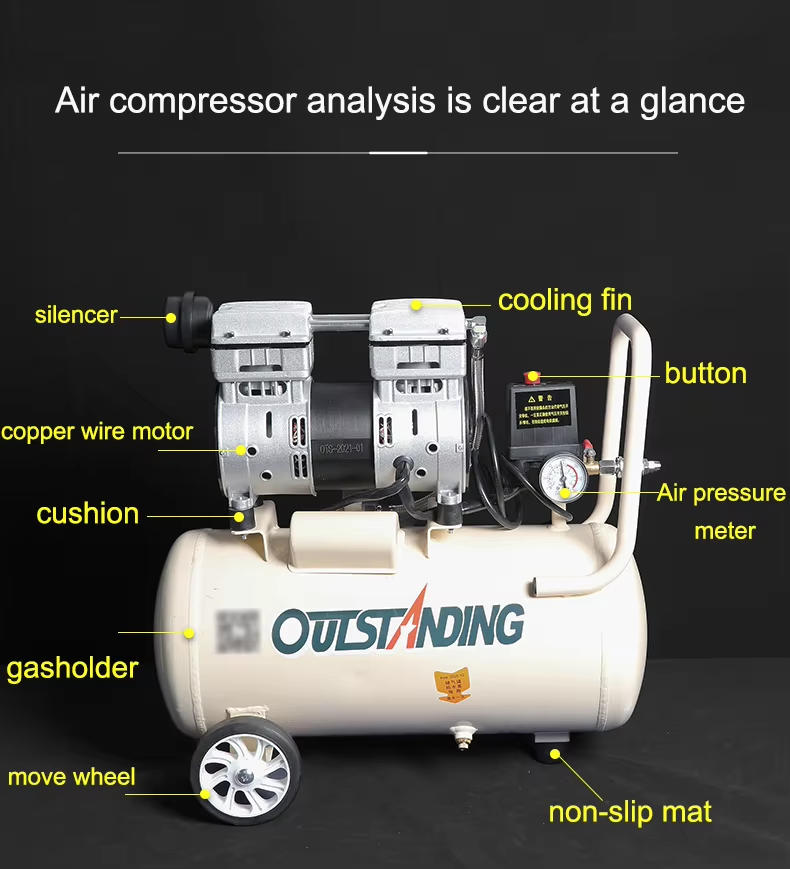 Kuli 40L Silent Oil-Free Small 220v Pump Dental Woodworking Repair Paint Air Compressor Universal Tool Kit Set Machine