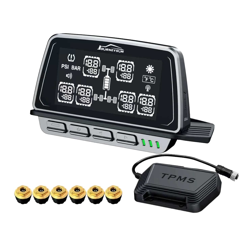Large Screen Display Solar Powered High Quality Tire Pressure Temperature Monitor 6 Wheels Color Screen Design Built-In External