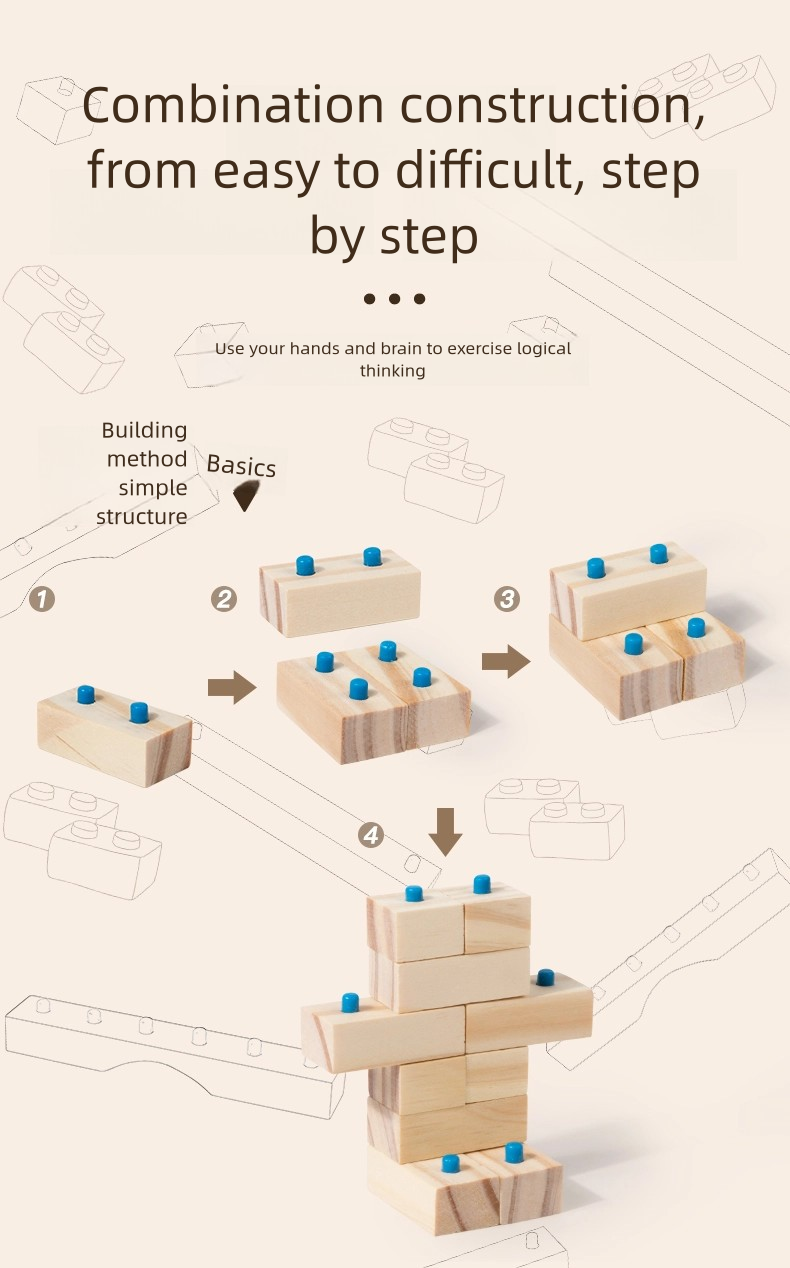 Natural Wooden Children's Early Education Creative Construction Building Bricks Block Puzzle Toys Kids Diy Assembly Set