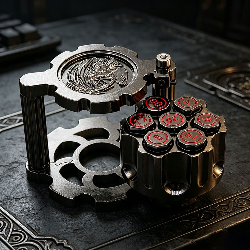 Heavy Duty Zinc Alloy Metal Dice Set with 7 Bullet Shaped DND Dice and Sliding Hidden Case for TRPG Players