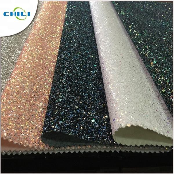 Waterproof Woven Backing chunky Glitter Faux Leather Fabric Black Glitter Fabric