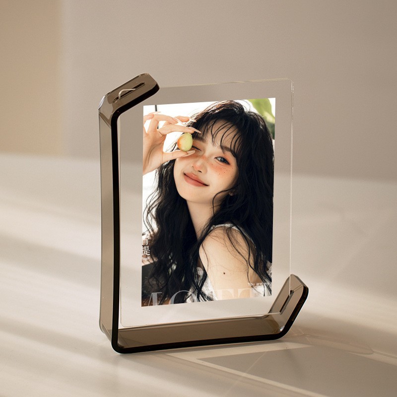 Pink Transparent Acrylic U-Shaped Photo Frame — Desktop Picture Stand for Home Decor, Custom Sizes & Logo Available