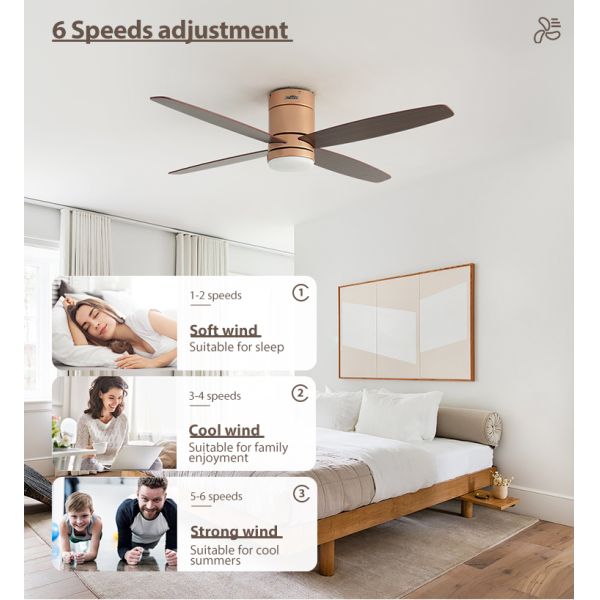 Ventilador de teto de LED com design Hugger e temperatura de cor de 3000K/4500K/6000K