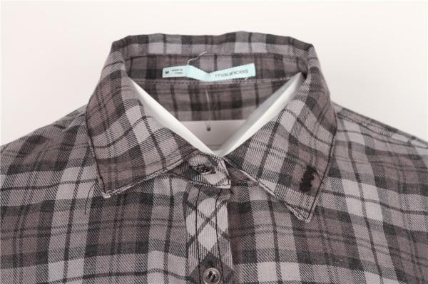 Slim fit grey Ladies Casual Plaid Shirts 56% Cotton 44% Polyester
