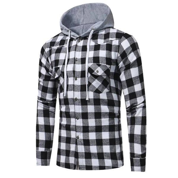 Latest design custom long sleeve 100%cotton flannel shirts casual men hooded plaid shirts