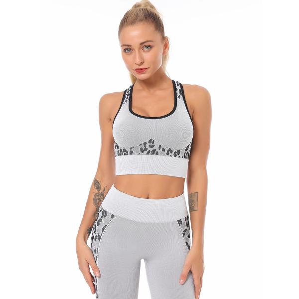 Seamless knit leopard print breathable top sports running vest fitness yoga bra woman