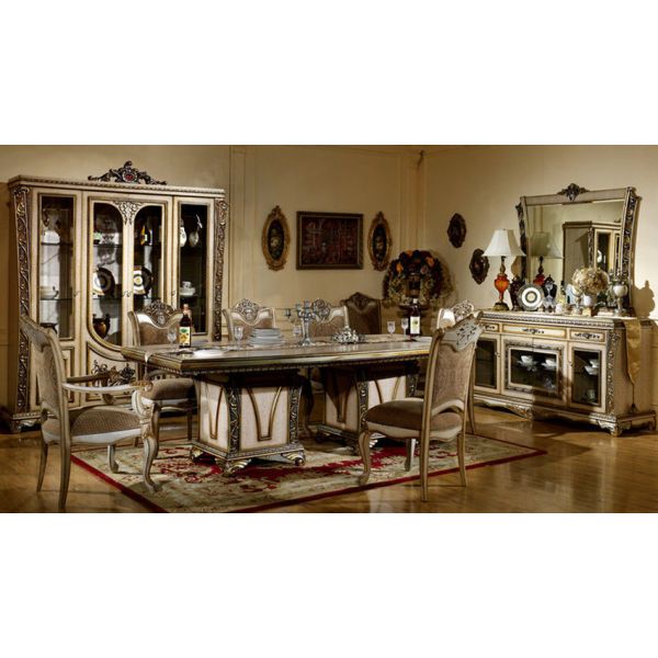 6 Chairs Carved Flower Dinning Room Set