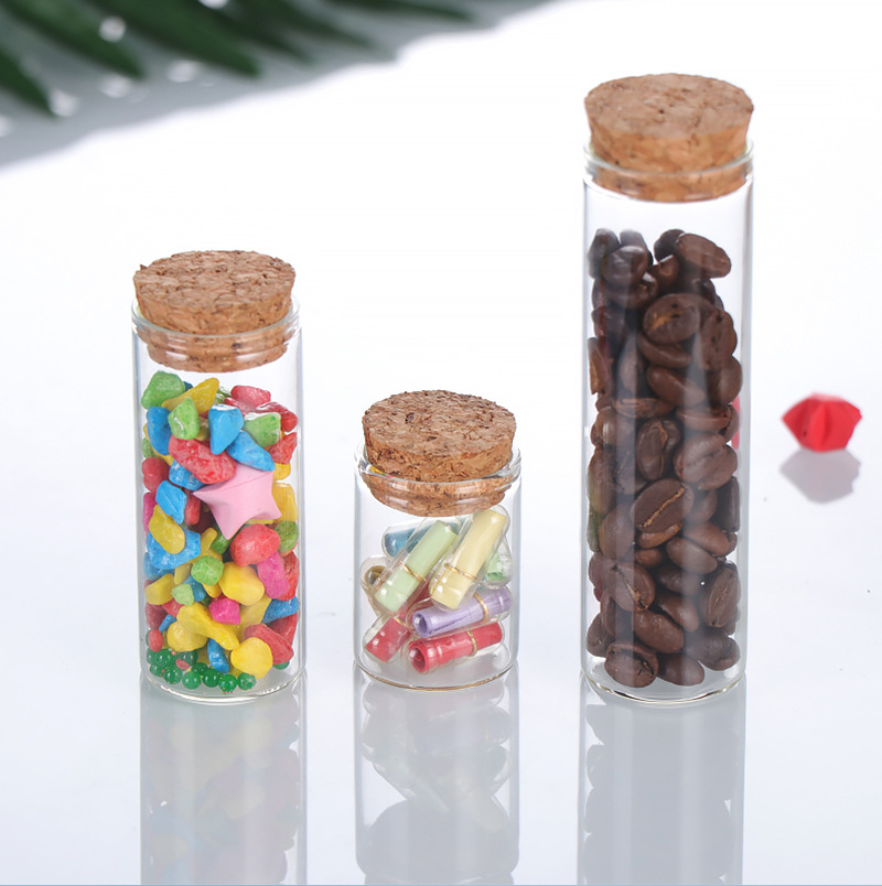30mm Transparent Flat Mouth for Test Tube Bottle with Rose Flower Dispensing Bamboo Lid Straight Glass Candy Container