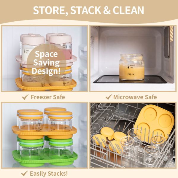 IKOO Glass Baby Food Containers with Silicone Lids, Small Baby Food Storage Jars with Tray Freezer, Fridge, Microwave and Dishwasher Safe