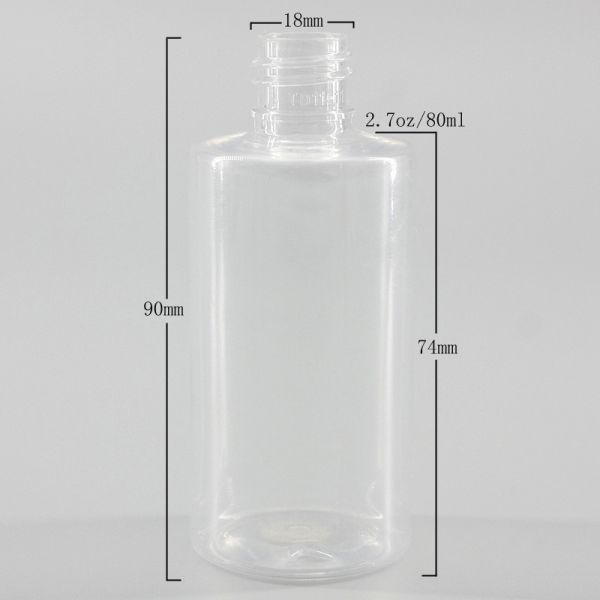 2.7oz/80ml Clear PET Cylindrical Bottle , Perfume Liquid Skincare Products Bottle, Lotion Spray Cosmetic Plastic Bottle
