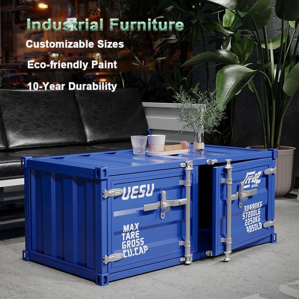 Industrial Oil Drum Table Customized Iron Tea Table Blue For Living Rooms, Gyms