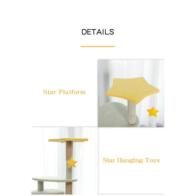 Yellow Stars and Sisal Post Plush Cat Climbing Frame in Light Green for All-Season Tree