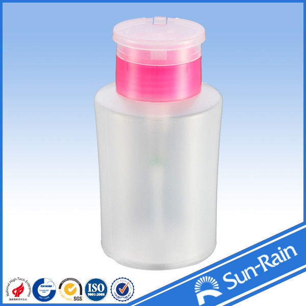 Chemical resistant plastic empty nail polish remover pump dispenser bottle
