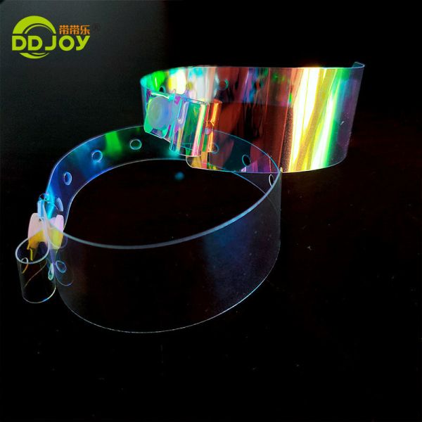 Custom TPU Printing One Time Hologram Glitter Clear Color Wristband for Bar Night Club