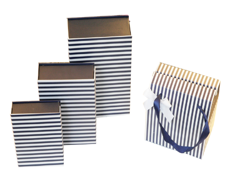 Customized Navy Strips Paper Box, Keepsake Gift Boxes With Embossing / Debossing Logo