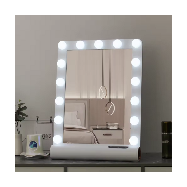 LED Desktop Vanity Mirror for Girls 3 Color Lighting Modes Table Makeup Cosmetic Mirror with Zinc Alloy Light Bulbs