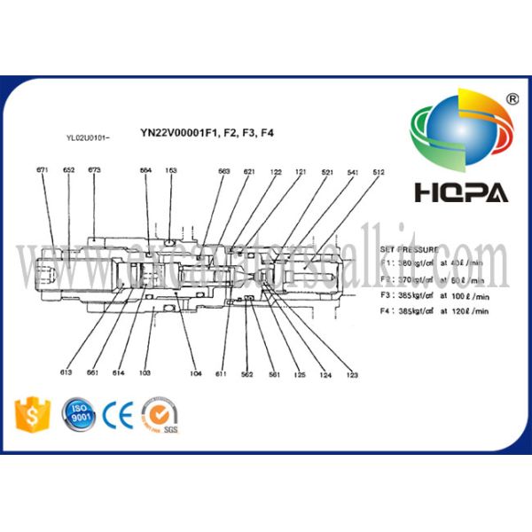 YN22V00001F1 Pressure Main Relief Valve For Excavator Kobelco SK200-1