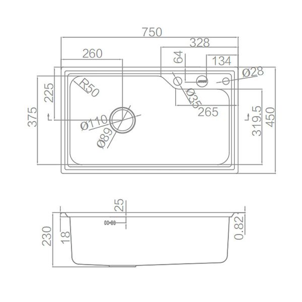Кухонная раковина нержавеющей стали АСК1Л7501И, раковина одиночного таза фермерского дома нержавеющая