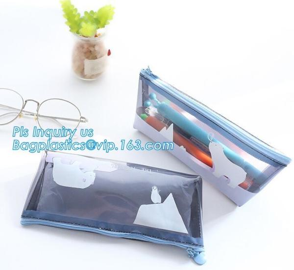 customize printed pvc vinyl frosted polybag with black color slider zipper k closure, Pouch with black slider zipp