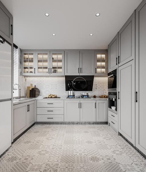 Hotel Modern Kitchen Cabinet with Stainless Steel Door Material and Lacquer Finish