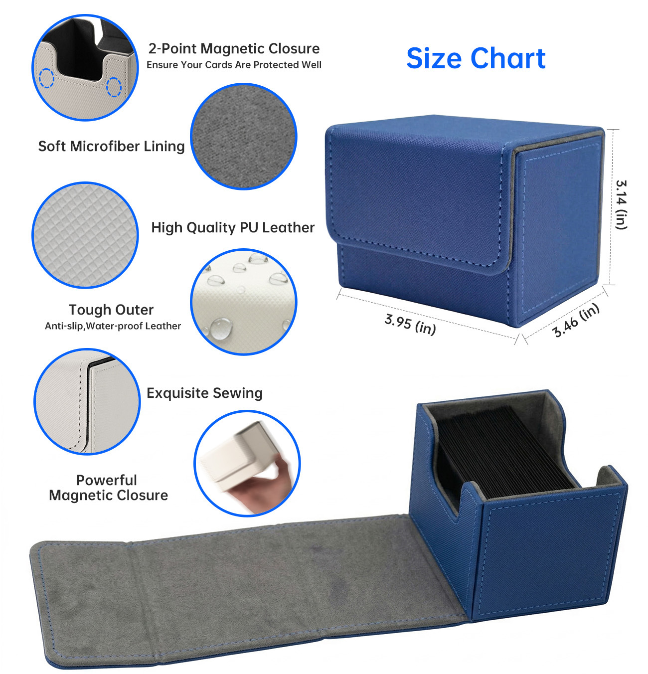 Custom PU Leather YuGiOh Deck Box Blue Storage MTG Commander Deck Box