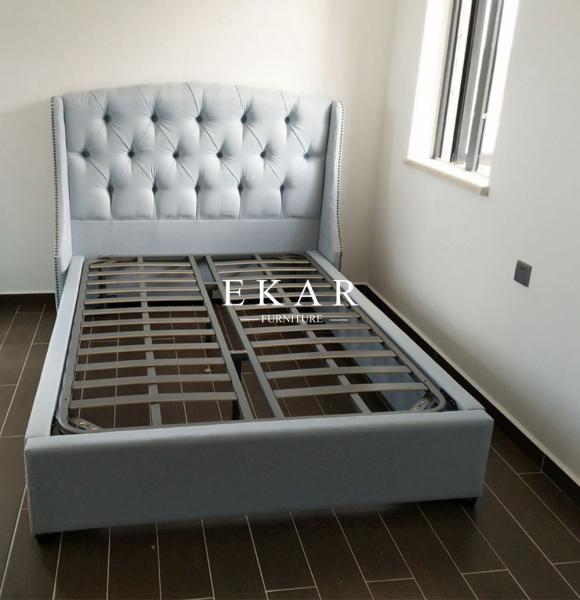 Headboard Upholstered Fabric King Wooden Bed