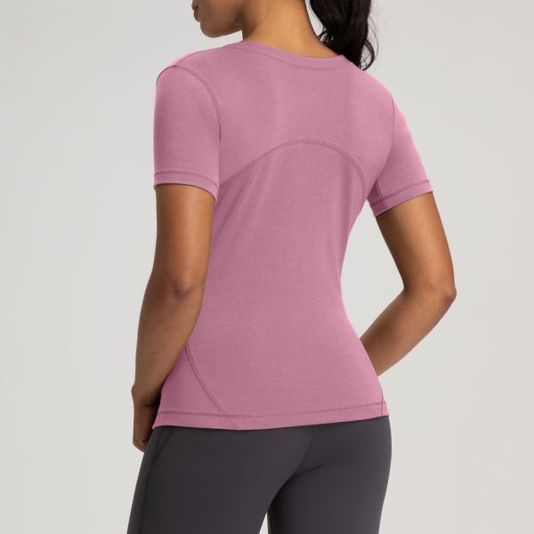 Short Sleeve Women's Athletic Top Yoga Activewear Slim Fit Moisture Wicking Olive Green